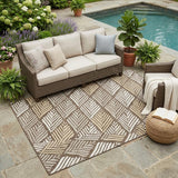 5' X 8' Chocolate And Brown Geometric Washable Indoor Outdoor Area Rug