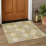 3' X 5' Gold And Beige Geometric Washable Indoor Outdoor Area Rug
