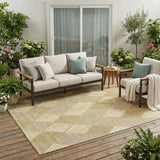 5' X 8' Gold And Beige Geometric Washable Indoor Outdoor Area Rug