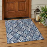 3' X 5' Navy Blue And Blue Geometric Washable Indoor Outdoor Area Rug