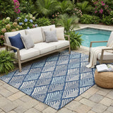 5' X 8' Navy Blue And Blue Geometric Washable Indoor Outdoor Area Rug