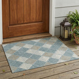 3' X 5' Teal Blue And Silver Geometric Washable Indoor Outdoor Area Rug
