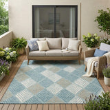 5' X 8' Teal Blue And Silver Geometric Washable Indoor Outdoor Area Rug