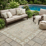 5' X 8' Beige And Brown Oriental Washable Indoor Outdoor Area Rug
