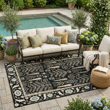 5' X 8' Black And Graphite Oriental Washable Indoor Outdoor Area Rug