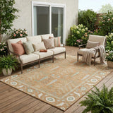 5' X 8' Copper And Orange Oriental Washable Indoor Outdoor Area Rug