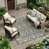 8' X 10' Gray And Graphite Oriental Washable Indoor Outdoor Area Rug