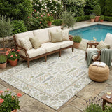 5' X 8' Ivory And Beige Oriental Washable Indoor Outdoor Area Rug