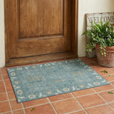3' X 5' Teal Blue And Silver Oriental Washable Indoor Outdoor Area Rug