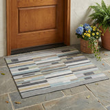 3' X 5' Gray And Silver Striped Washable Indoor Outdoor Area Rug