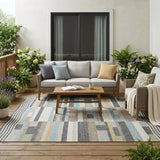 5' X 8' Gray And Silver Striped Washable Indoor Outdoor Area Rug