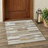 3' X 5' Ivory And Beige Striped Washable Indoor Outdoor Area Rug