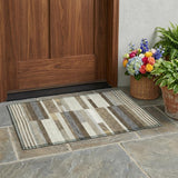 3' X 5' Brown And Silver Striped Washable Indoor Outdoor Area Rug