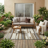 5' X 8' Brown And Silver Striped Washable Indoor Outdoor Area Rug