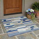 3' X 5' Navy Blue And Blue Striped Washable Indoor Outdoor Area Rug