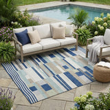 5' X 8' Navy Blue And Blue Striped Washable Indoor Outdoor Area Rug