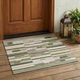 3' X 5' Olive Green And Green Striped Washable Indoor Outdoor Area Rug
