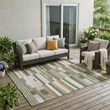 5' X 8' Olive Green And Green Striped Washable Indoor Outdoor Area Rug