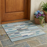 3' X 5' Teal Blue And Silver Striped Washable Indoor Outdoor Area Rug
