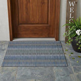 3' X 5' Navy Blue And Blue Striped Washable Indoor Outdoor Area Rug