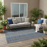5' X 8' Navy Blue And Blue Striped Washable Indoor Outdoor Area Rug