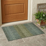 3' X 5' Olive Green And Green Striped Washable Indoor Outdoor Area Rug