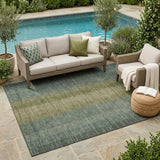 5' X 8' Olive Green And Green Striped Washable Indoor Outdoor Area Rug