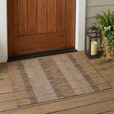 3' X 5' Orange And Brown Striped Washable Indoor Outdoor Area Rug
