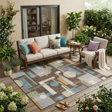 5' X 8' Coffee And Brown Geometric Washable Indoor Outdoor Area Rug