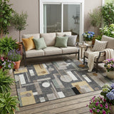 5' X 8' Graphite And Gray Geometric Washable Indoor Outdoor Area Rug