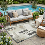 5' X 8' Ivory And Silver Geometric Washable Indoor Outdoor Area Rug