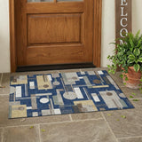 3' X 5' Navy Blue And Blue Geometric Washable Indoor Outdoor Area Rug
