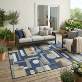 5' X 8' Navy Blue And Blue Geometric Washable Indoor Outdoor Area Rug