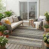 5' X 8' Black And Beige Striped Washable Indoor Outdoor Area Rug