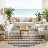 8' Coffee And Brown Round Striped Washable Indoor Outdoor Area Rug