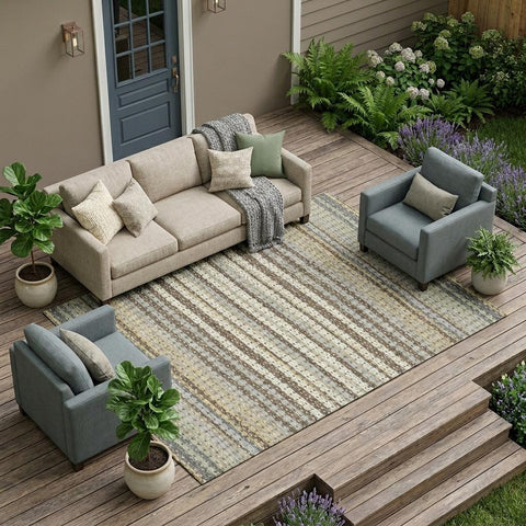 8' X 10' Coffee And Brown Striped Washable Indoor Outdoor Area Rug