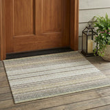 3' X 5' Ivory And Beige Striped Washable Indoor Outdoor Area Rug