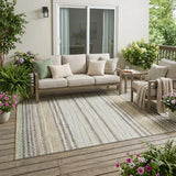 5' X 8' Ivory And Beige Striped Washable Indoor Outdoor Area Rug