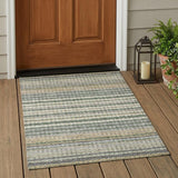 3' X 5' Khaki And Brown Striped Washable Indoor Outdoor Area Rug