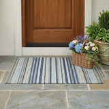 3' X 5' Navy Blue And Blue Striped Washable Indoor Outdoor Area Rug
