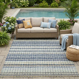 5' X 8' Navy Blue And Blue Striped Washable Indoor Outdoor Area Rug
