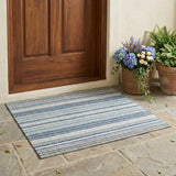 3' X 5' Blue And Ivory Striped Washable Indoor Outdoor Area Rug