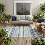 5' X 8' Blue And Ivory Striped Washable Indoor Outdoor Area Rug
