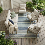 8' X 10' Blue And Ivory Striped Washable Indoor Outdoor Area Rug