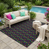 5' X 8' Black And Teal Blue Abstract Washable Indoor Outdoor Area Rug