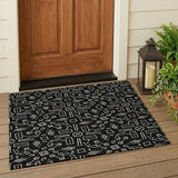 3' X 5' Black And White Geometric Washable Indoor Outdoor Area Rug