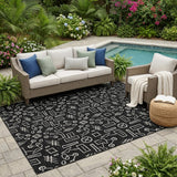 5' X 8' Black And White Geometric Washable Indoor Outdoor Area Rug