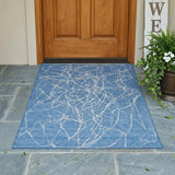 3' X 5' Denim Blue And Blue Abstract Washable Indoor Outdoor Area Rug