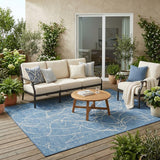 5' X 8' Denim Blue And Blue Abstract Washable Indoor Outdoor Area Rug