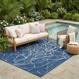 5' X 8' Navy Blue And Blue Abstract Washable Indoor Outdoor Area Rug